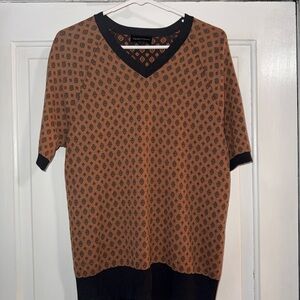 Emporio Armani RARE SAMPLE Black Knit V‑Neck with Orange & Tan Geometric Motif